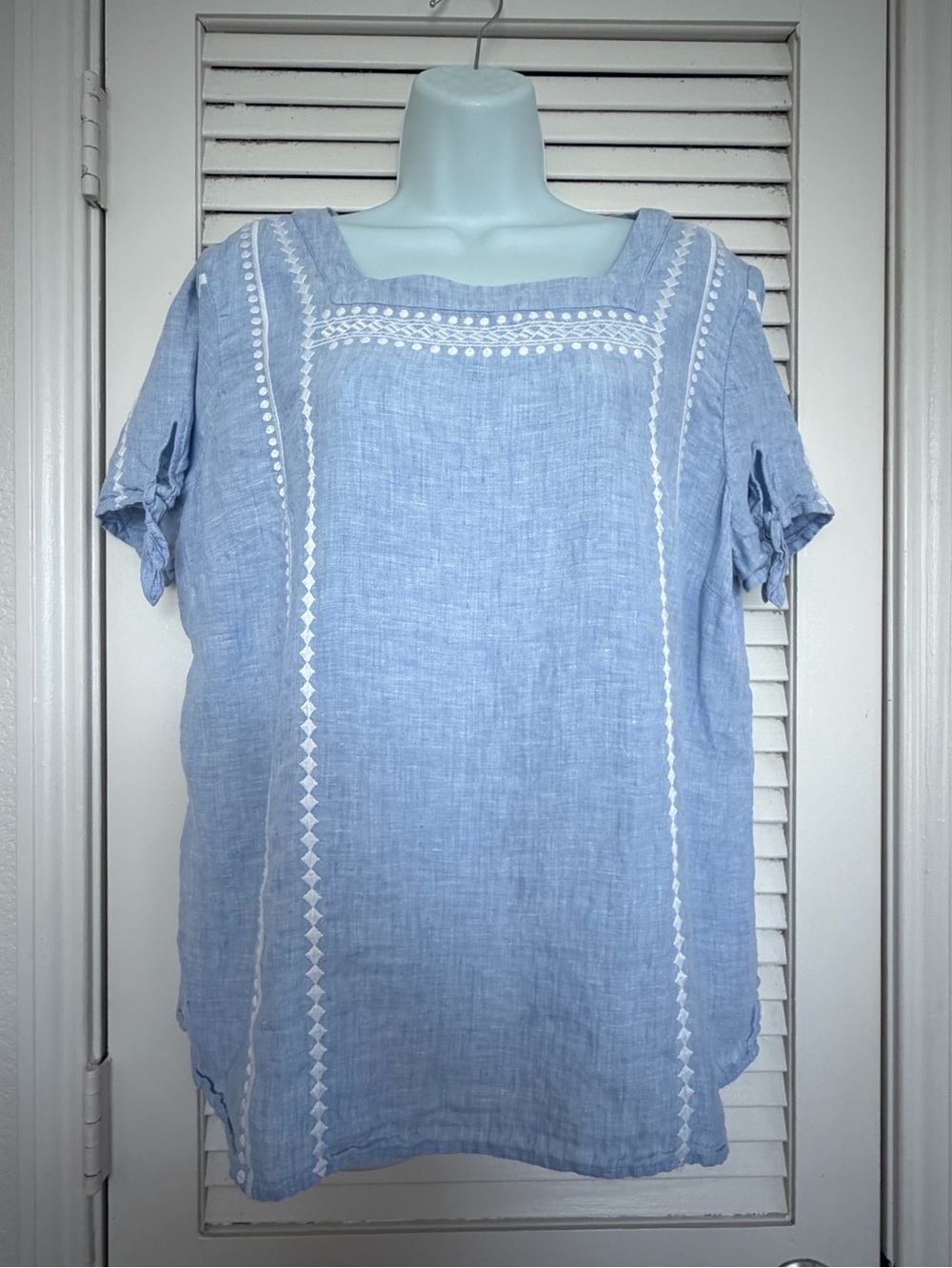 Talbots 100% Linen Embroidered Coastal Grandma Tunic Top Petite XL Boho Chic